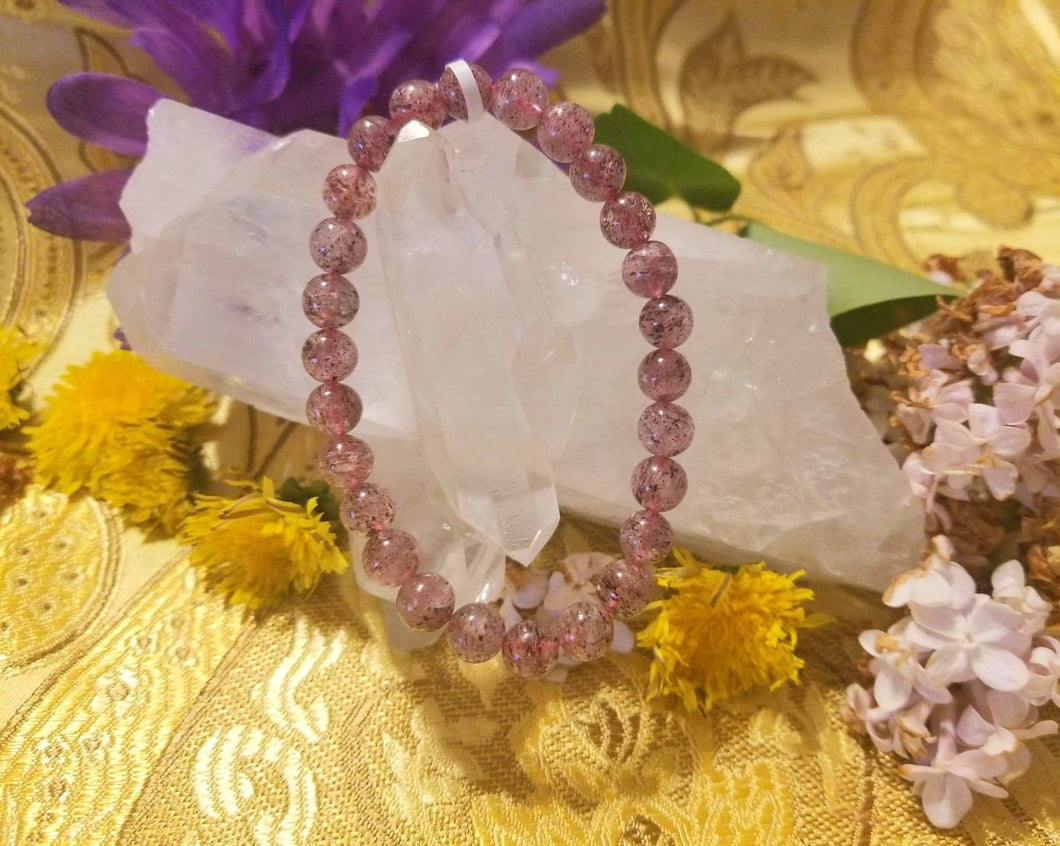 Strawberry Quartz 7mm Round Bead Bracelet