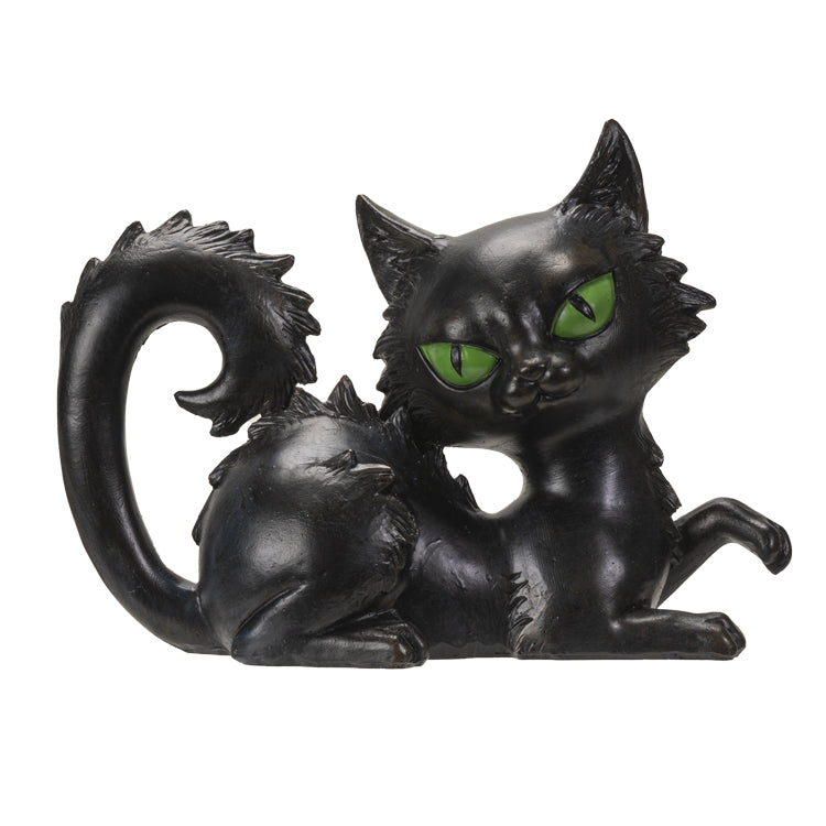 Feisty Laying Black Cat Statue