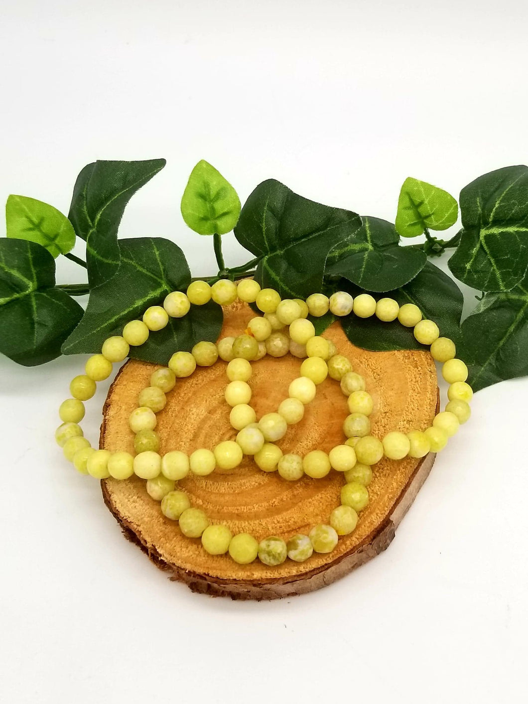 6mm Dyed Yellow Chinese Jade Round Faceted Bead Bracelet
