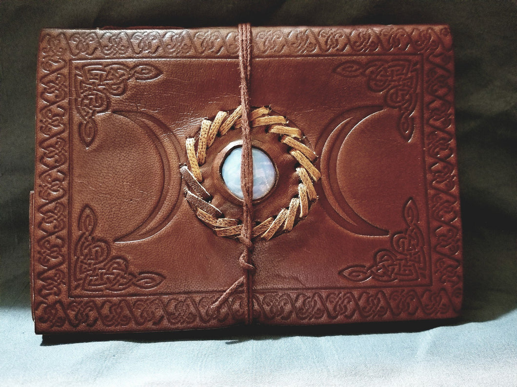 Triple Moon Stone Embossed Leather Journal