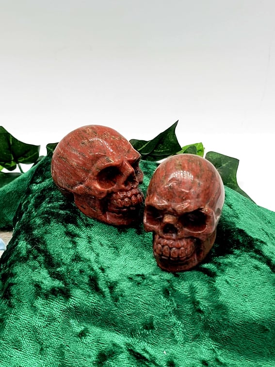 2" Red Moss Agate Skull