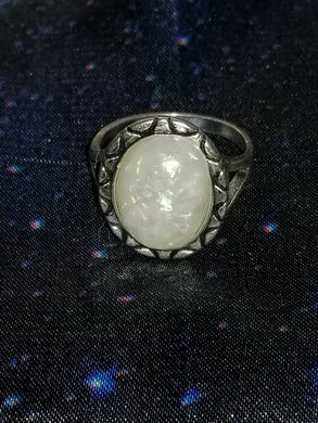 Large Circle White Iridescent Ring (Size 7)